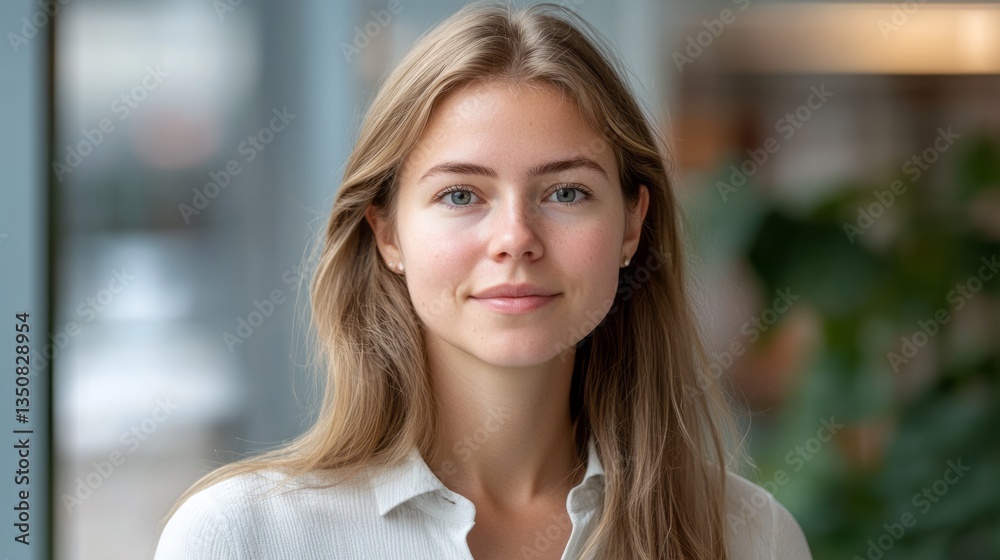 Fototapeta premium Portrait of a blonde woman smiling confidently at the camera