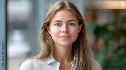 Wallpaper Mural Portrait of a blonde woman smiling confidently at the camera Torontodigital.ca