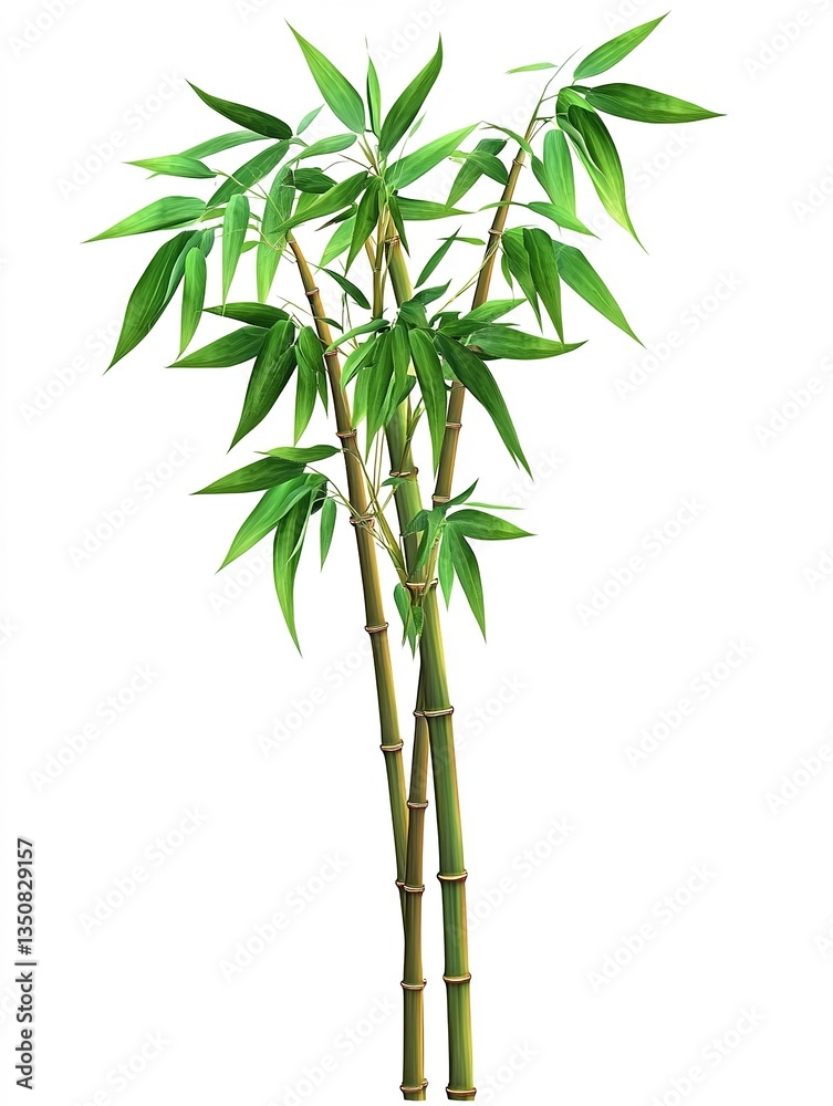 Fototapeta premium Vibrant Green Bamboo Plants Isolated on White