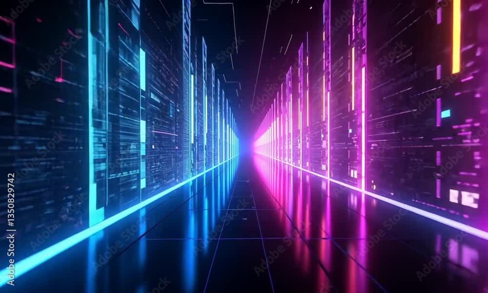 Futuristic Sci-Fi Neon Light Tunnel with Infinite Perspective Futuristic Sci-Fi Neon Light Tunnel with Infinite Perspective