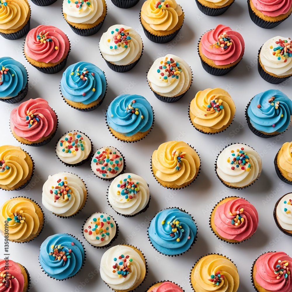 Fototapeta premium Colorful Swirl Cupcakes Flat Lay