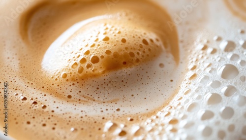 Frothy coffee closeup with bubbles and swirling texture for beverage menu