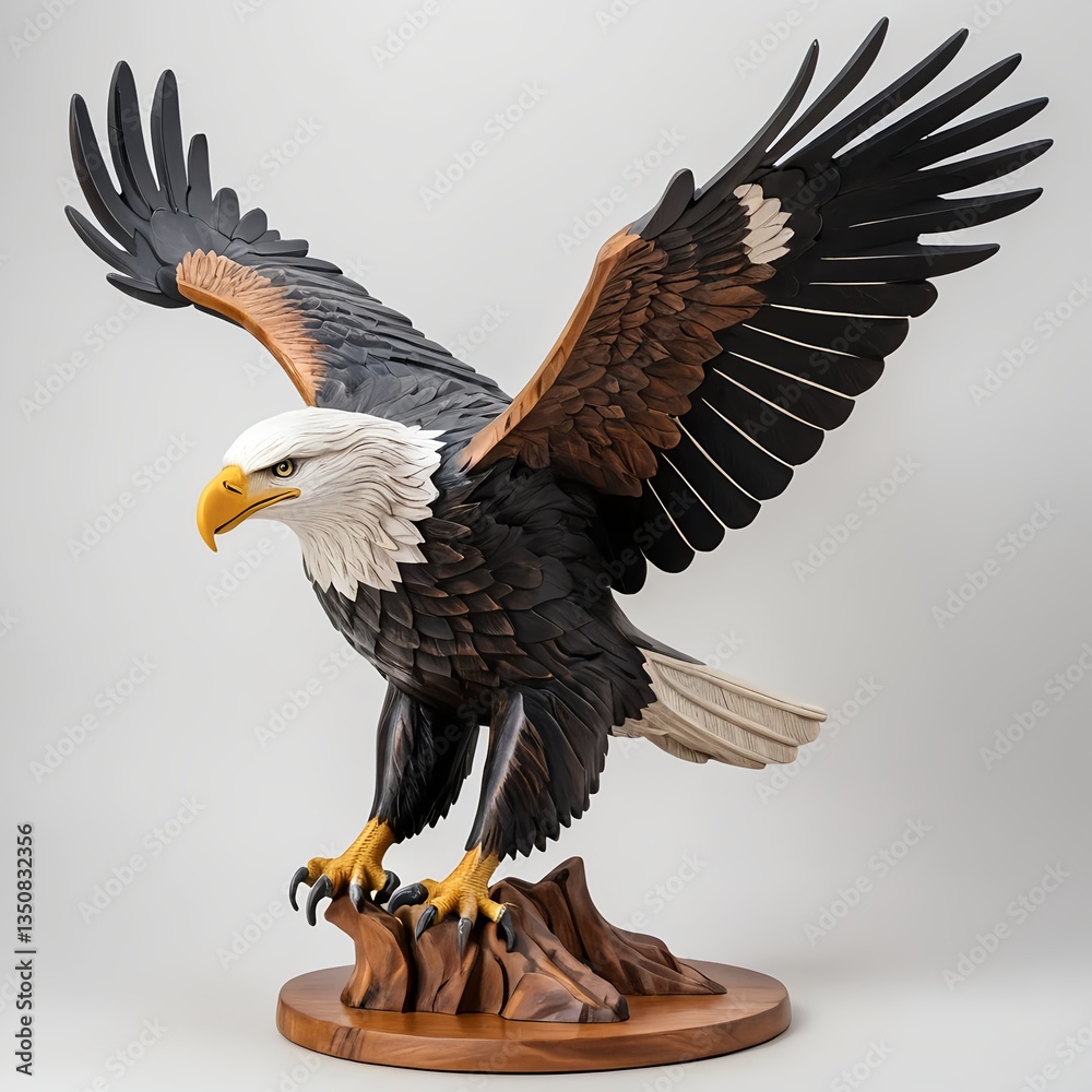 Obraz premium Hand-Carved Wooden Bald Eagle Sculpture