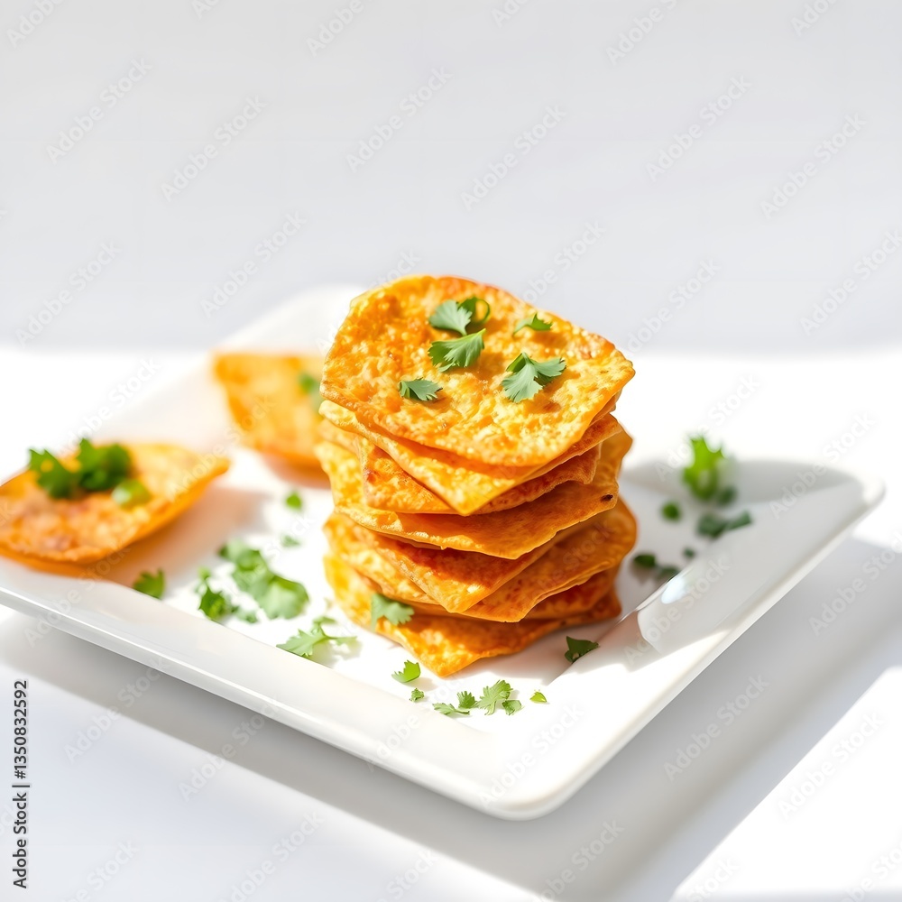 Crunchy Orange Nacho Chips on White Plate Crunchy Orange Nacho Chips on White Plate