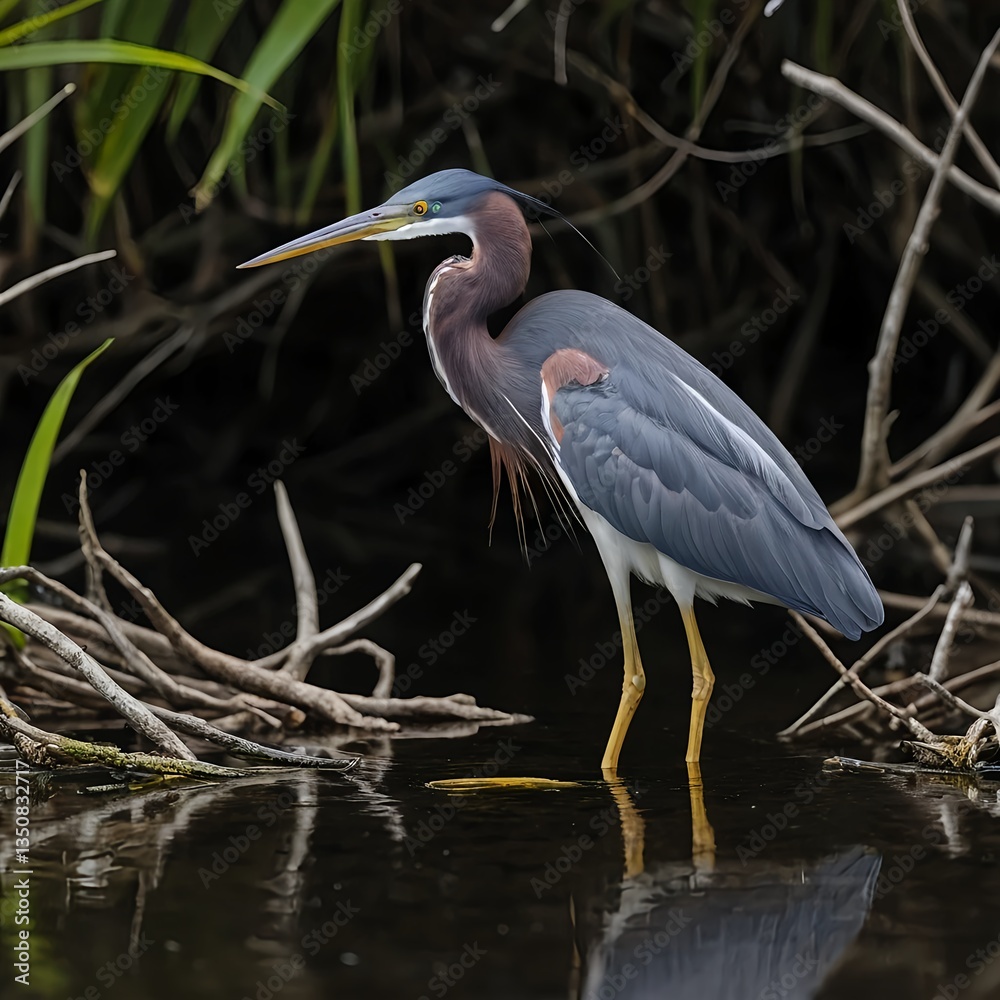 Naklejka premium Tricolored Heron in Marsh Habitat