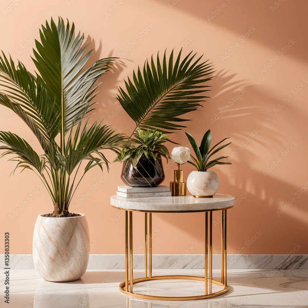 Fototapeta premium Stylish Home Interior Decor with Plants and Gold Accents