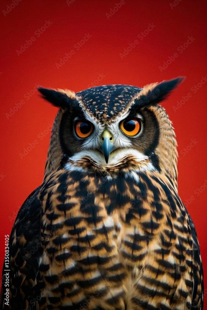 Obraz premium arafed owl with orange eyes and black and white feathers