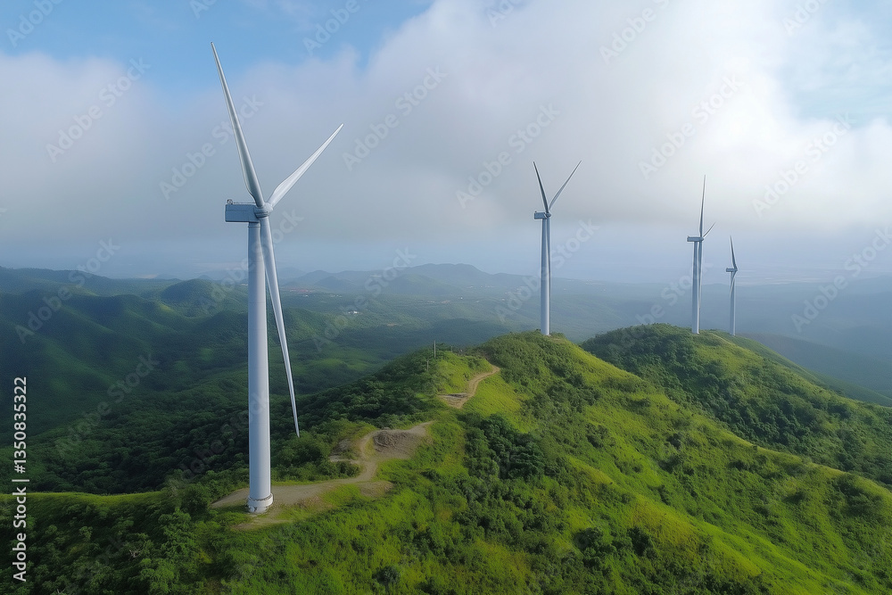 Wind Turbines on Hilltop with Clear Sky Wind Turbines on Hilltop with Clear Sky