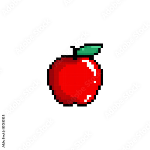 Pixelated Red Apple with Green Leaf