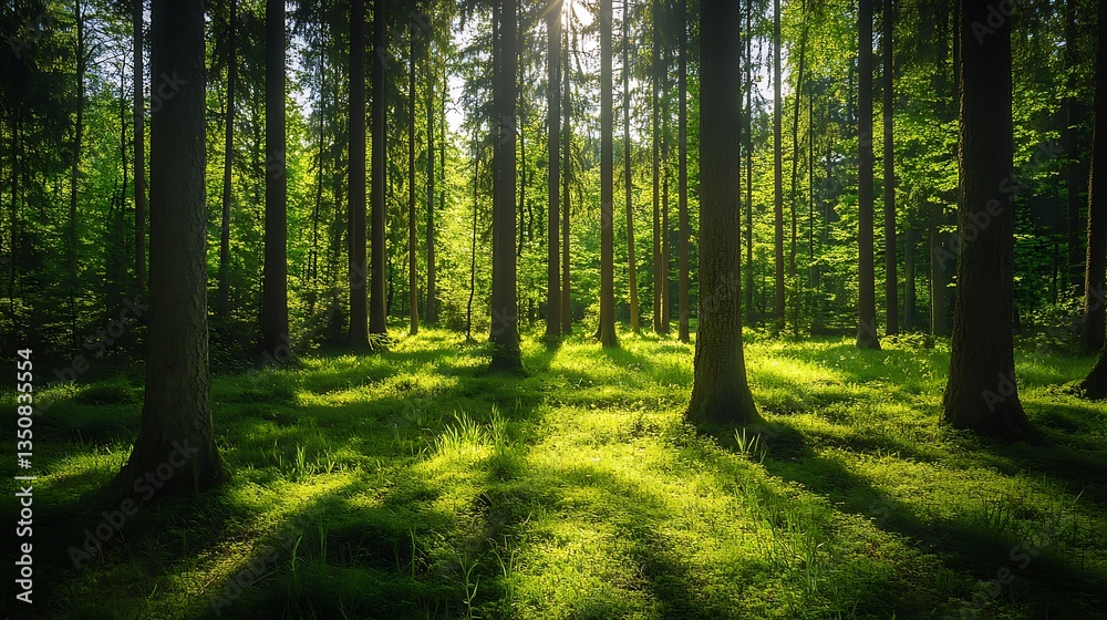 Sunlit Forest with Green Canopy. Sunlit Forest with Green Canopy.