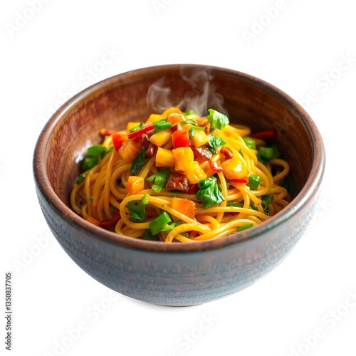 Colorful Spaghetti Bowl with Vegetables and Mango