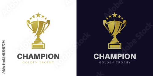 Vector Trophy champion logo icon design with star graphic element. for winner award logo template