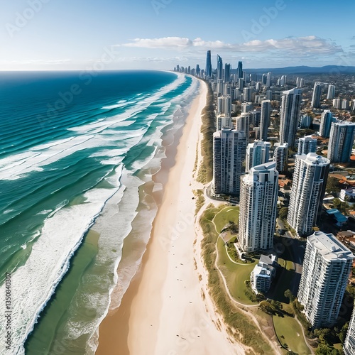 Aerial View of Gold Coast Skyline and Beach