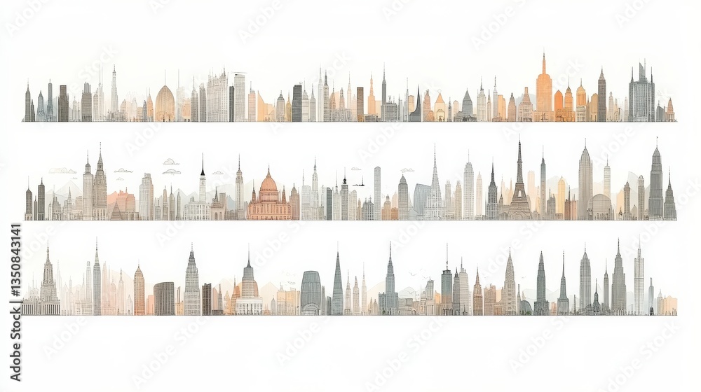 Fototapeta premium Famous City Skyline Postcard Collection