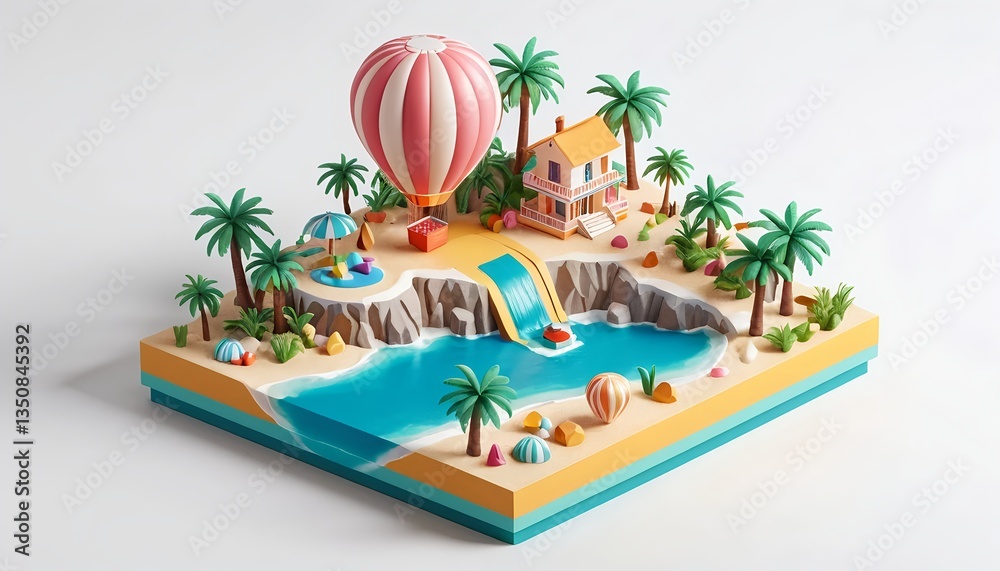 Obraz premium Tropical Island Paradise 3D Render of Idyllic Beach Scene