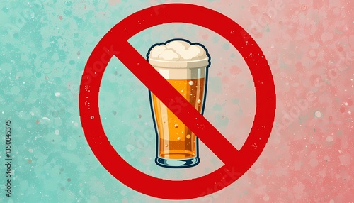 No Alcohol Sign, Beer Prohibition Graphic, Prohibition symbol, Red circle crossing a beer glass.