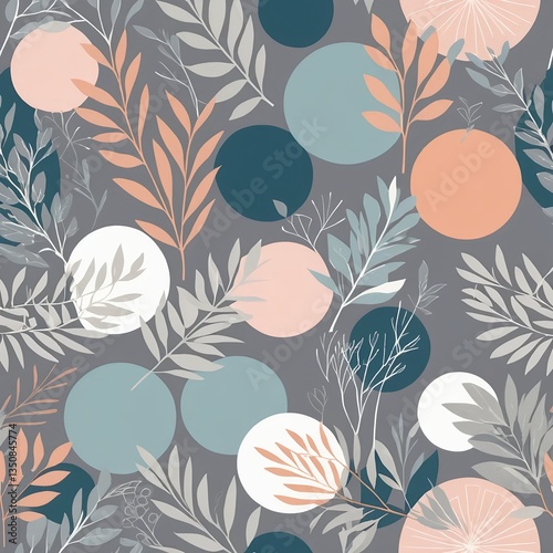 Abstract Botanical Seamless Pattern with Circles