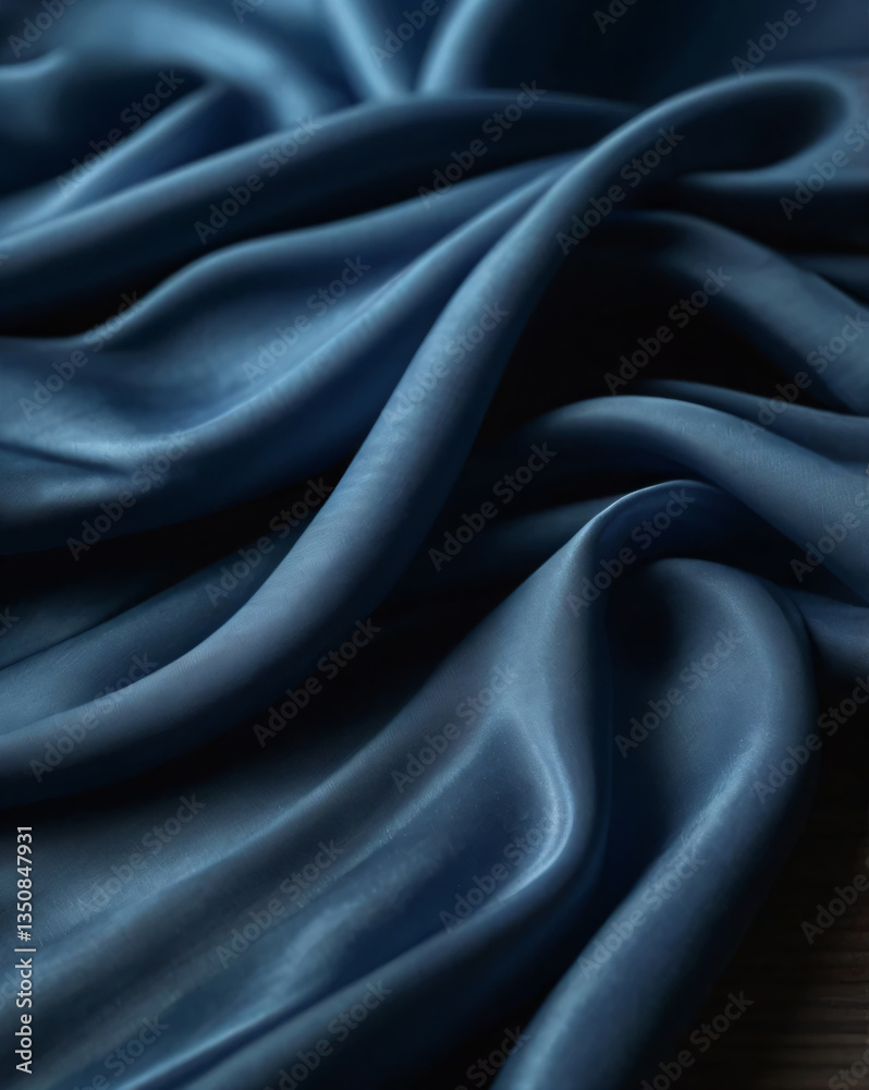 Fototapeta premium The blue silk fabric is beautifully textured and elegant.