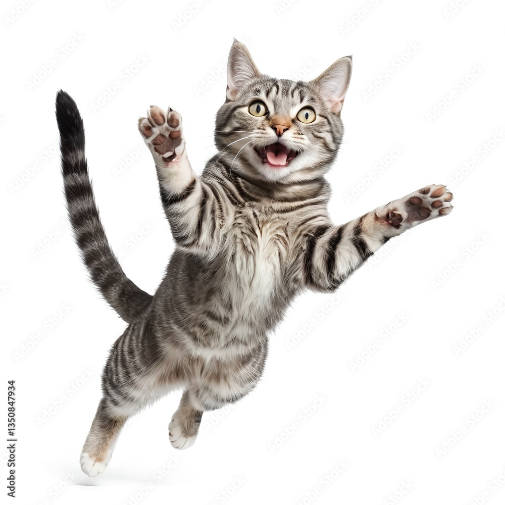 Fototapeta premium Playful Tabby Cat Leaping