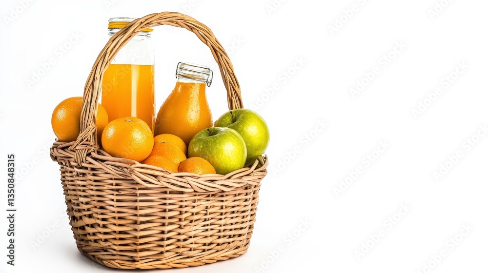 Fresh Fruits and Drinks in a Picnic Basket Fresh Fruits and Drinks in a Picnic Basket
