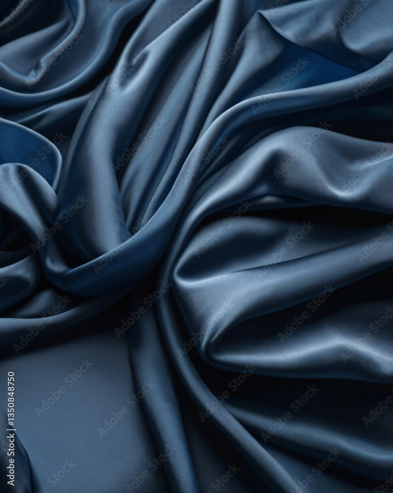 Fototapeta premium The blue silk cloth showcases a smooth, refined surface.