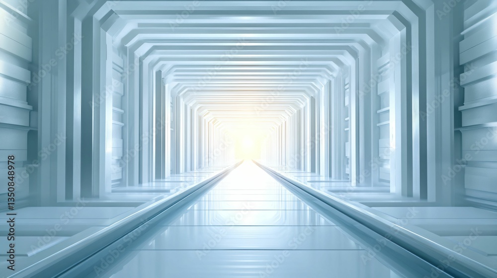 Obraz premium Futuristic Light Tunnel with Sleek Walls and Bright Horizon