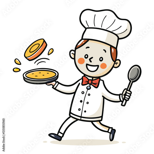 Happy chef tossing food onto a pan