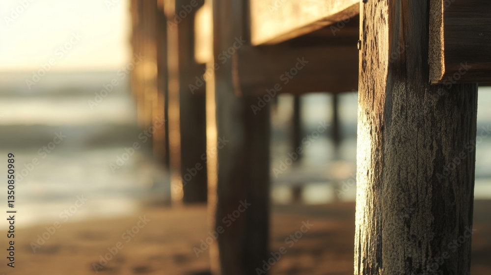 Fototapeta premium Wooden pier extending into calm waters, bathed in natural light, evoking tranquility and timeless serenity. 