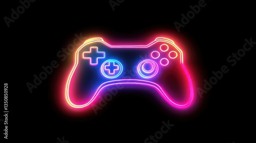 Neon gamepad, gaming, dark background, leisure activity