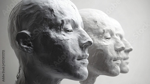 Two abstract figures representing human form captured in a brightly lit space showcasing creative artistic interpretation.