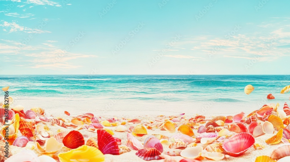 Seashells Scattered on Shore with Ample Copy Space Seashells Scattered on Shore with Ample Copy Space