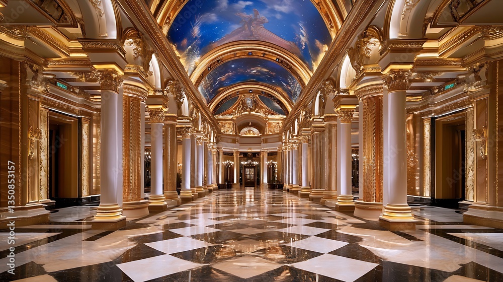 Obraz premium Grand Palace Hallway: Opulent Gold and Marble Interior