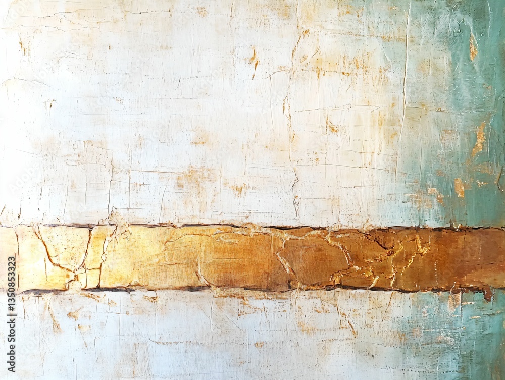 Fototapeta premium Abstract Art with Gold Leaf Texture on White and Teal Background