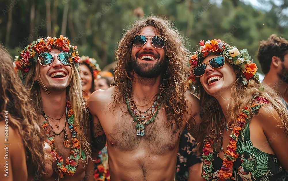 Fototapeta premium Happy Young Adults at Summer Music Festival