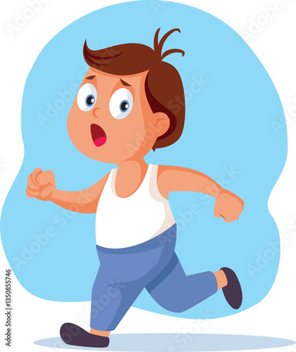 Funny Toddler Child Running Away in Fear Vector Cartoon. Naughty hyperactive boy escaping responsibility from his bad deeds  
