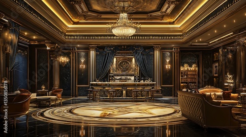 Opulent Grand Bar Interior Design: A Luxurious Haven of Gold and Dark Elegance