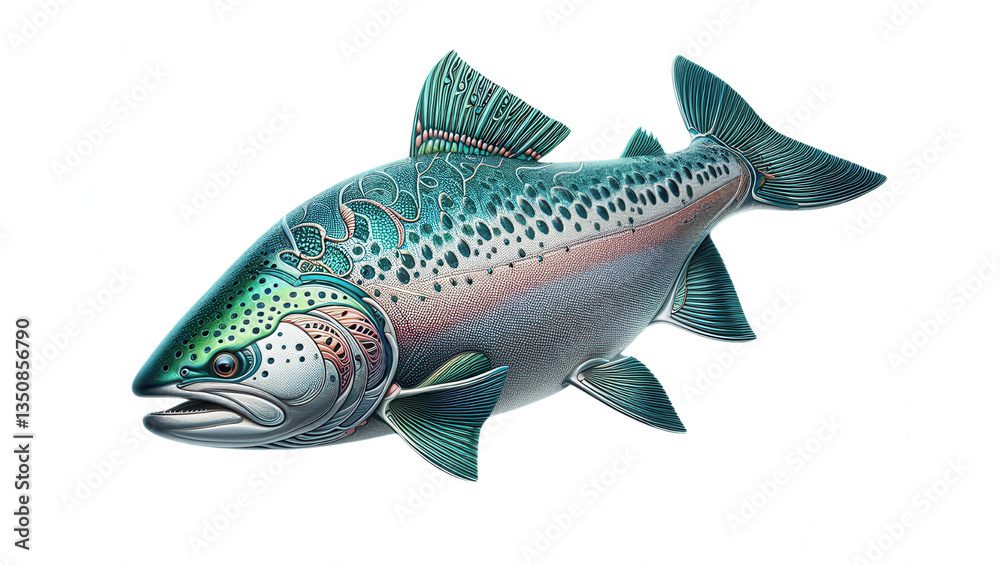 Obraz premium Vibrant salmon fish illustration underwater scene digital art colorful design artistic perspective