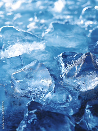 Close - up footage of glittering blue ice cubes
