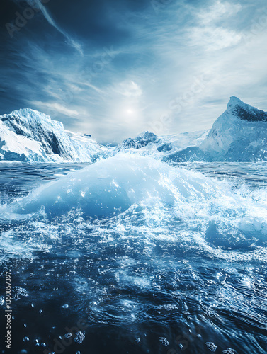 Shocking scenic pictures of the blue iceberg and the sea surface