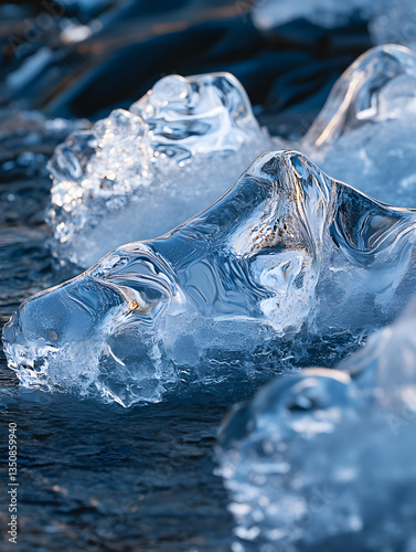 Close-up of crystal-clear natural ice cubes