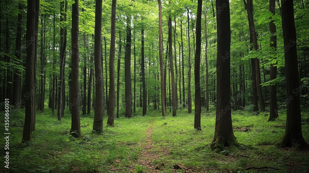 Dense forest scene with tall trees Dense forest scene with tall trees