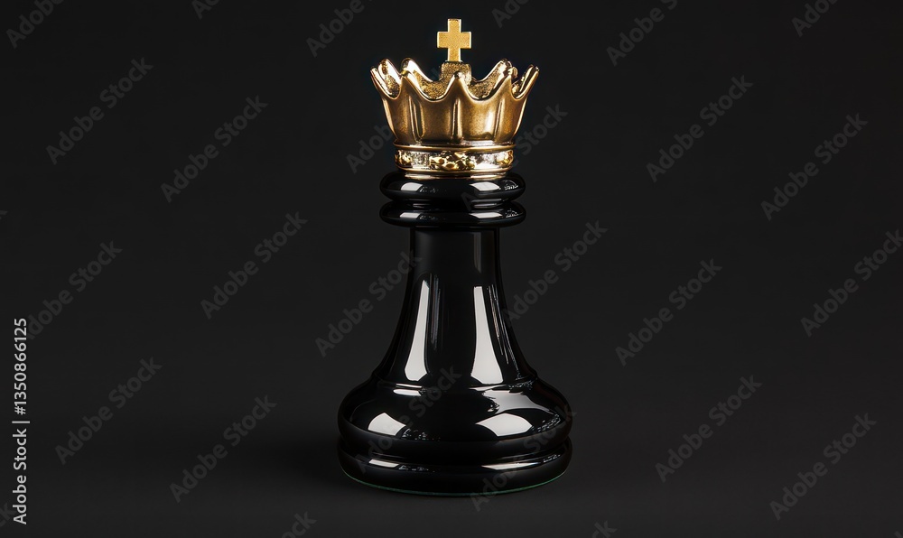 Black chess queen, gold crown, dark background, strategy game Black chess queen, gold crown, dark background, strategy game