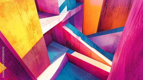 A colorful building featuring a clock surrounded by bright textured surfaces captured in daylight for architectural and artistic exploration.