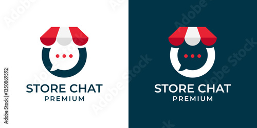 Shopping store logo with chat bubble vector illustration. Online store shop consultation logo design vector illustration isolation on a black and white background. Minimalist modern logo.