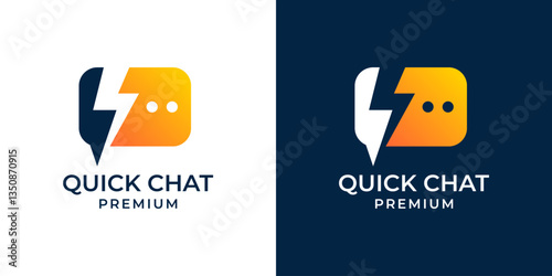 Bubble chat icon, thunder bolt lightning logo design vector. Fast quick chat talk logo illustration template. Discussion, business, company, app, mobile, internet, chat, talk, vector illustration.