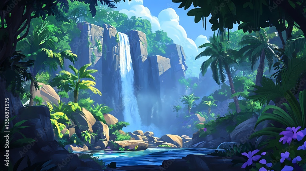 Fototapeta premium Lush Jungle Waterfall Landscape. (1)