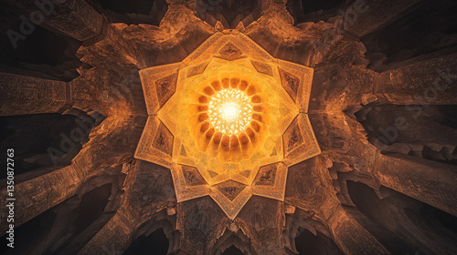 Exquisite ceiling design showcasing highly intricate patterns and textures that create a captivating visual experience in the room.