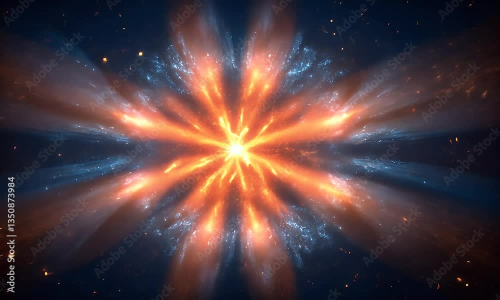 Orange and blue cosmic rays burst, star background, space energy, abstract art for science fiction Orange and blue cosmic rays burst, star background, space energy, abstract art for science fiction