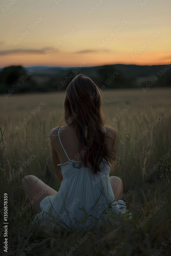 Naklejka premium Solitude in the Serene Twilight: Mesmerizing Portrayal of Contemplative Tranquility