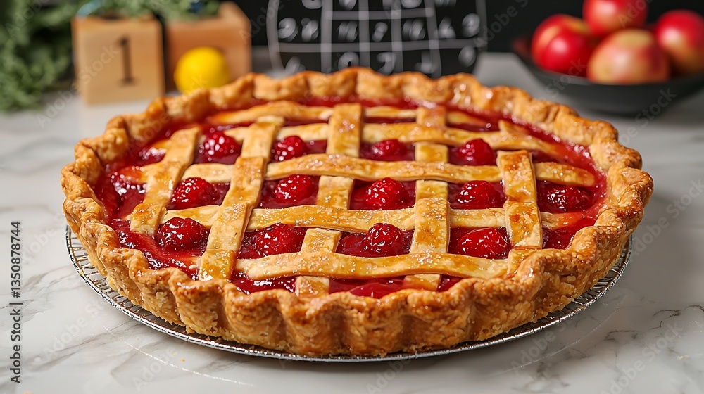 Homemade Raspberry Pie, Golden Crust, Red Berry Filling, Sweet Dessert Homemade Raspberry Pie, Golden Crust, Red Berry Filling, Sweet Dessert